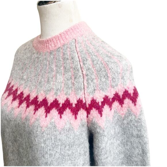 Jason Wu Women’s Fair Isle Sweater Wool Sz Small Gray Pink Oversized Crew Neck - Picture 8 of 12